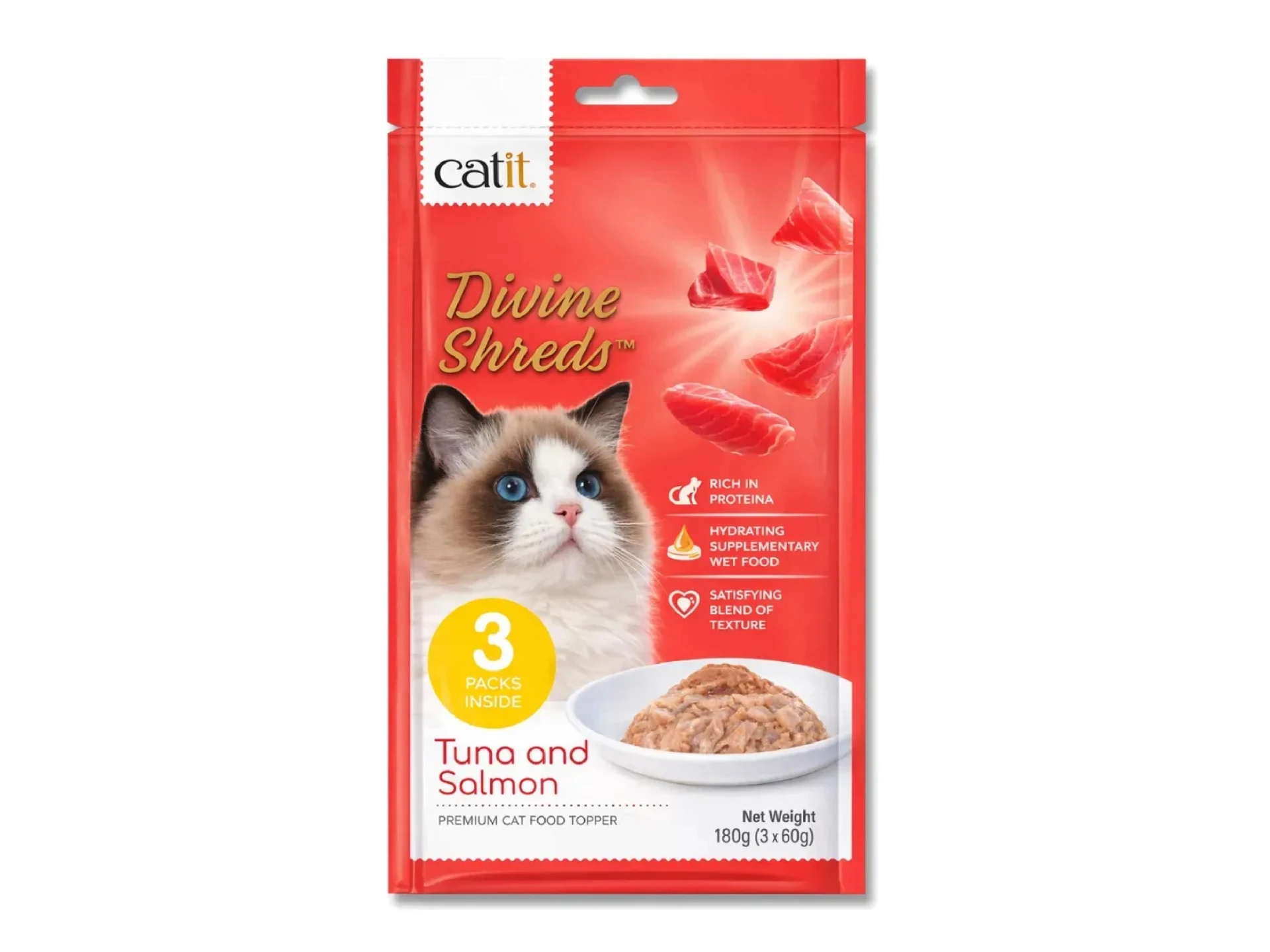 CATIT Pouch x3, Húmedo Atún y Salmón 180gr.