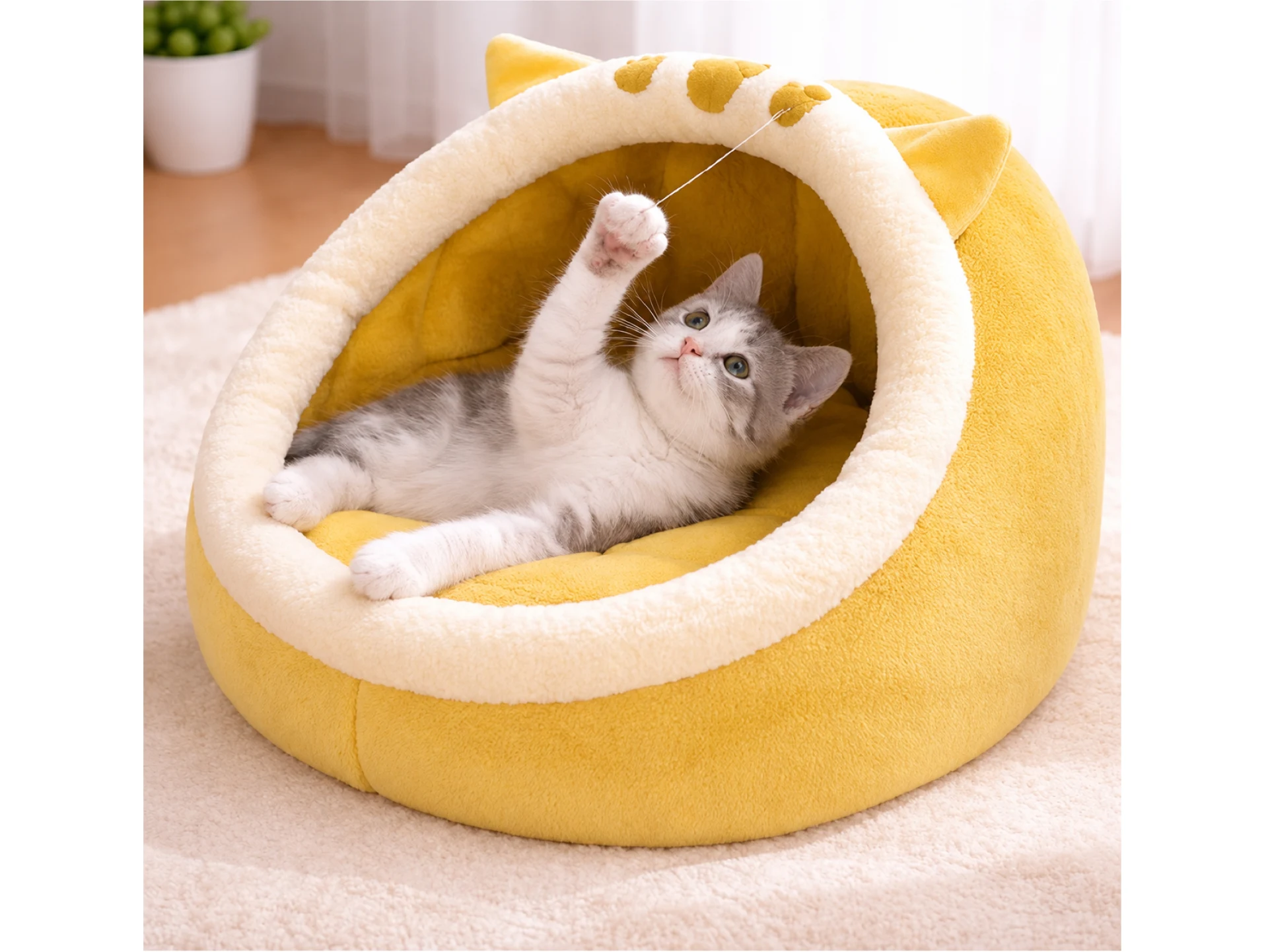 Cama Cucha Orejas de Gato BEEPAW Amarilla.