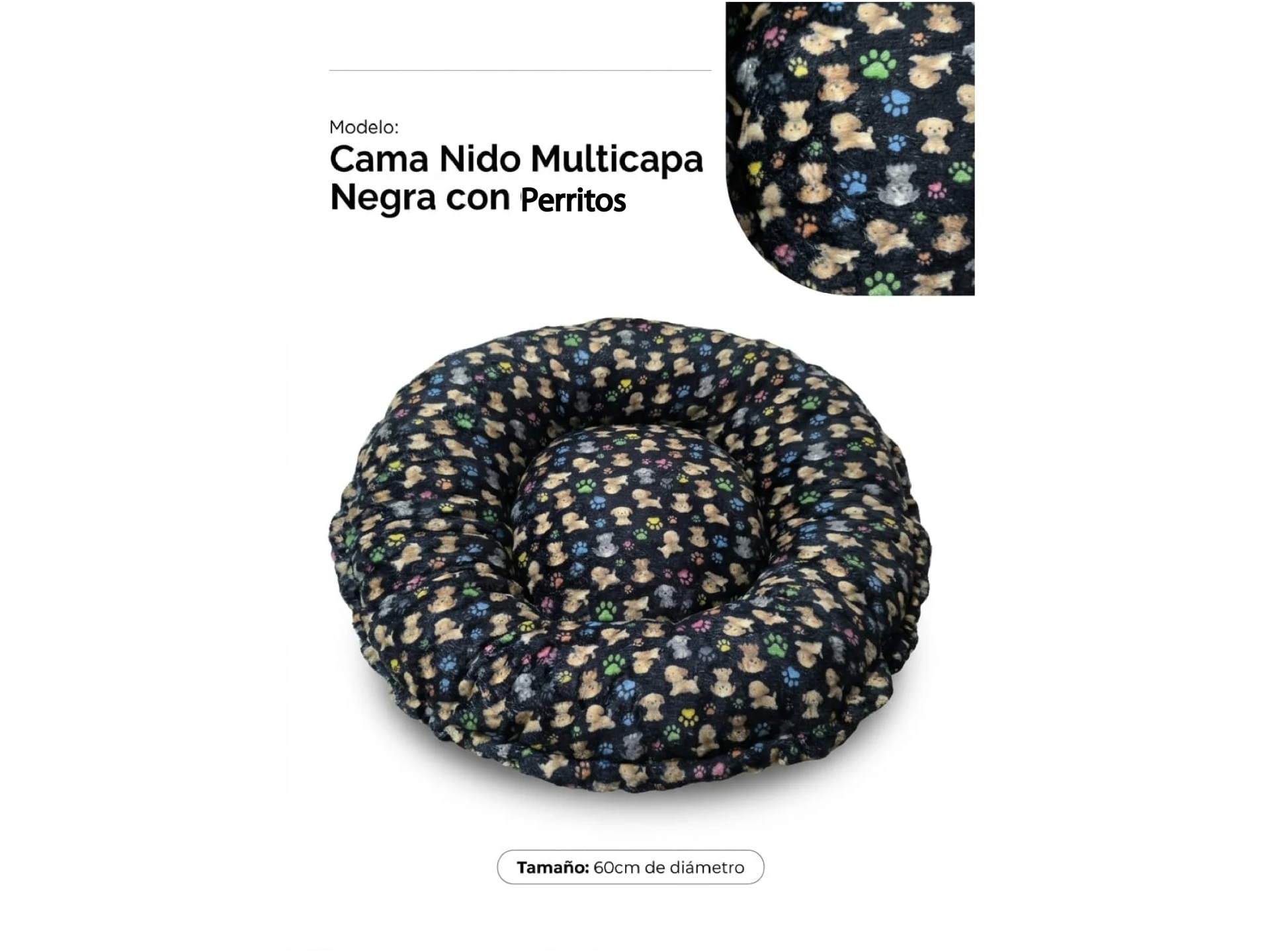 Cama Nido Circular Polar Soft Estampado 60 cm.