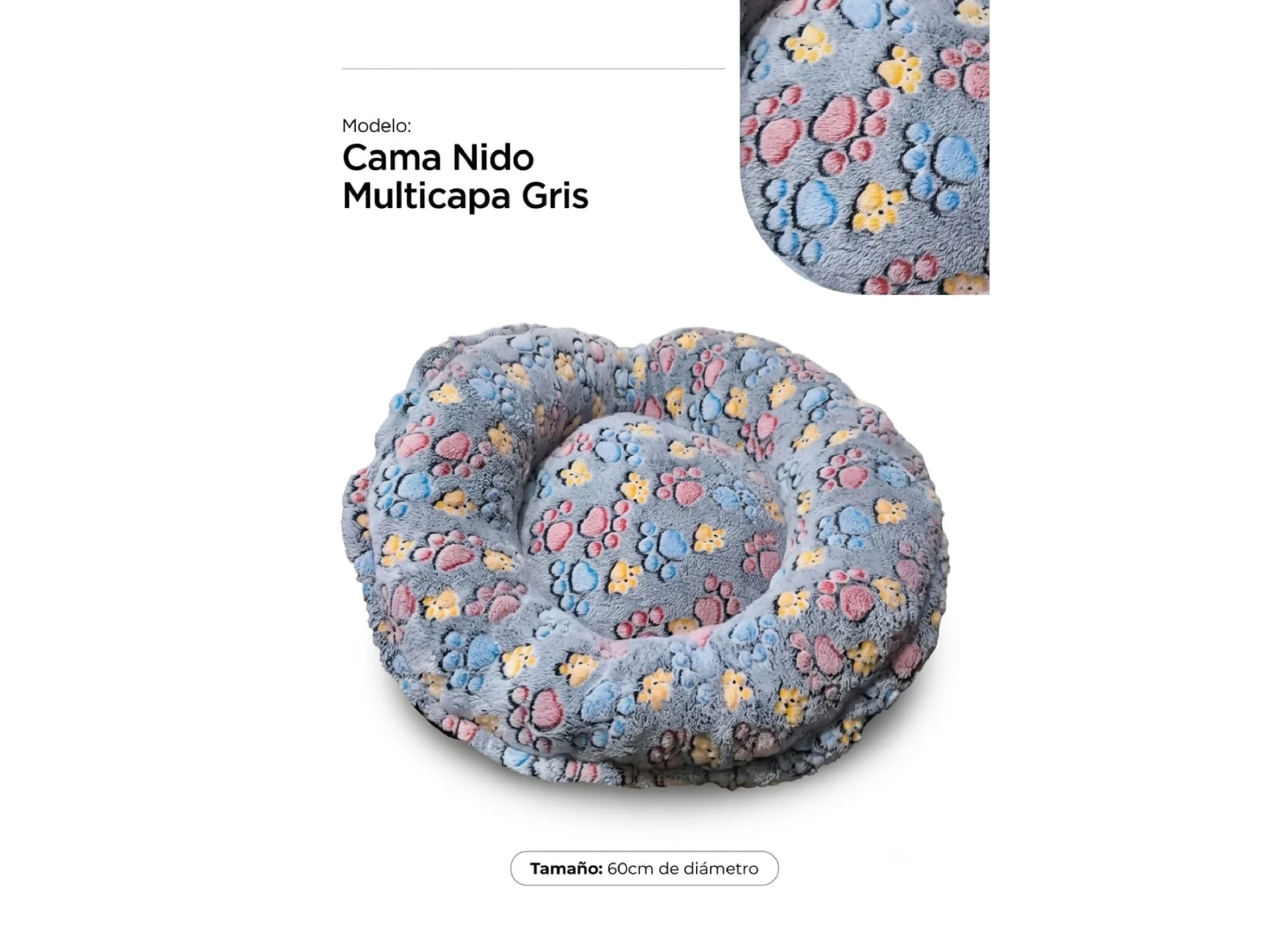 Cama Nido Circular Polar Soft Estampado 60 cm.
