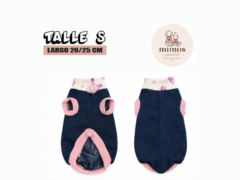 Buzo Jean, sin Mangas MIMOS PETS Talle S 3. Patitas que Aman